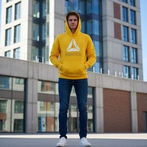 REEBOK Men's Delta Logo Long Sleeve Hoodie with Kangaroo Pocket NEW